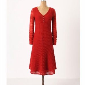 Anthro Sparrow Red Knit Midi Length Holiday Dress
